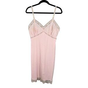 Vintage Floral Lace Slip Dress 36 Pink 60s Feminine Sexy Coquette Pin Up Mod